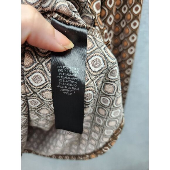 Adrianna Papell Womens Geometric Print Long Sleeve Blouse L Brown & Ivory Polyes - Picture 3 of 5